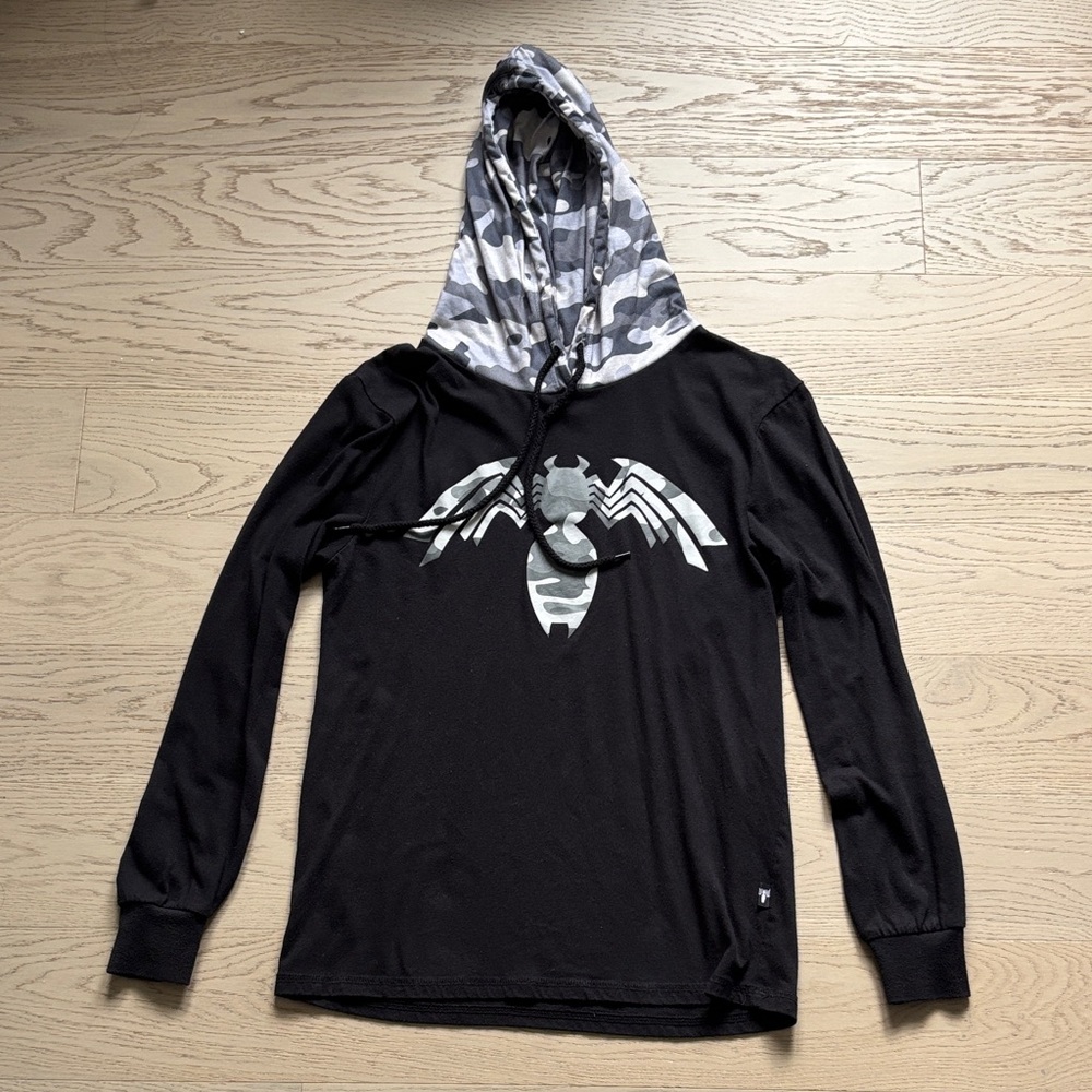Men's Black Hoodie with Gray Camo Hood